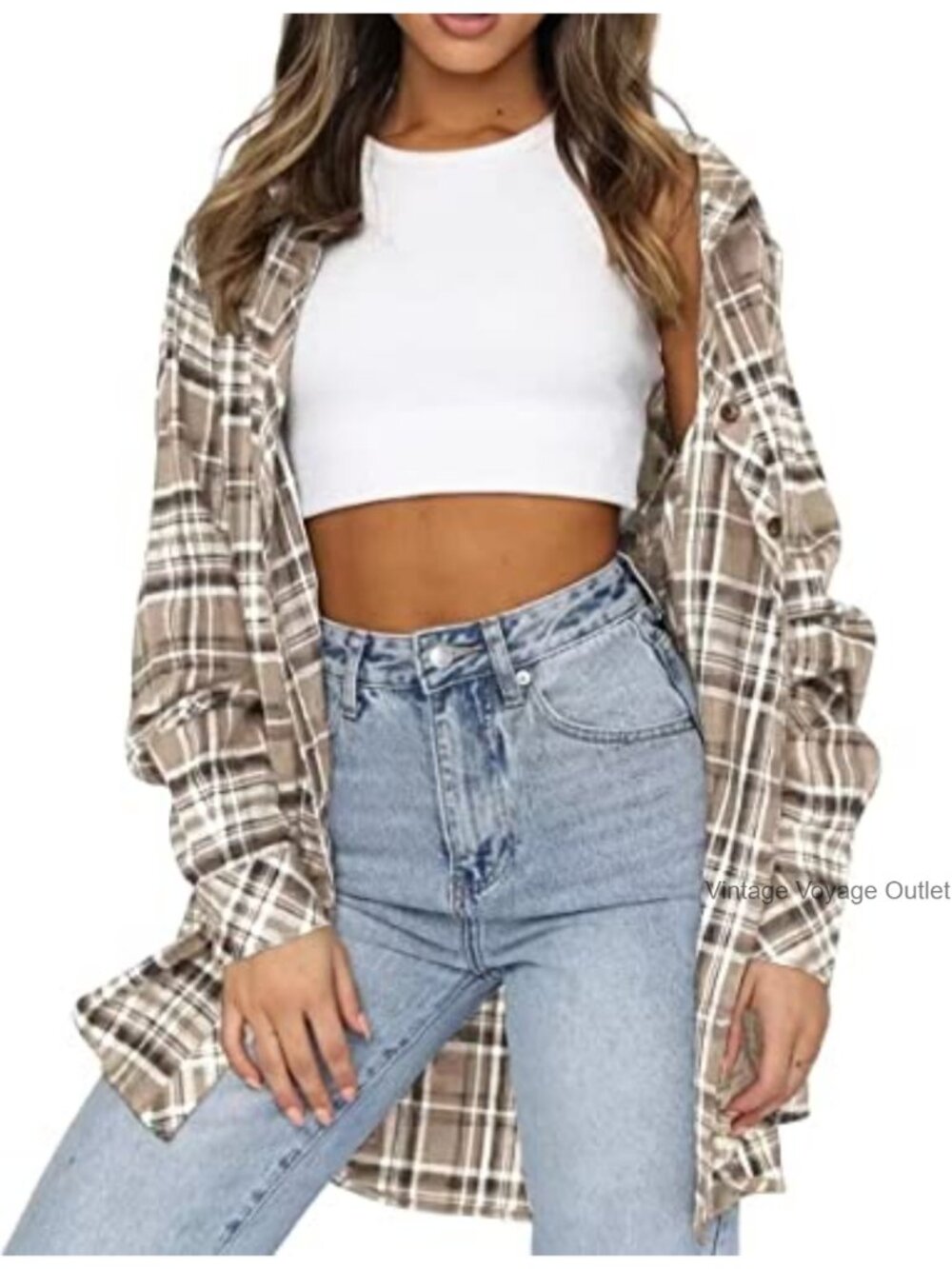 Flannel Buffalo Plaid Button Down Shirt Long Sleeve Collar Blouse